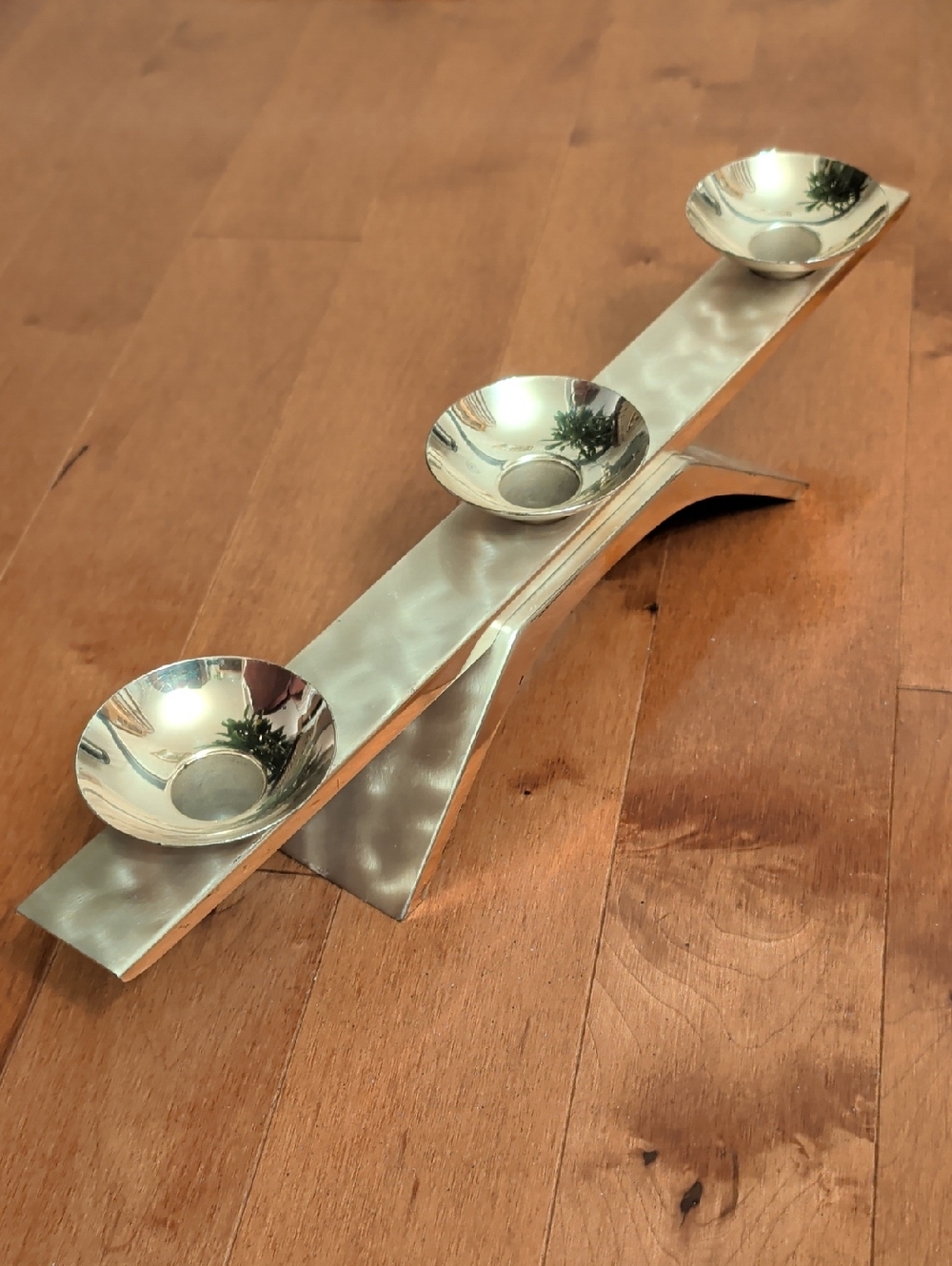 Ikora Silver Plated Triple Candle Holder - Sleek Metal Centerpiece